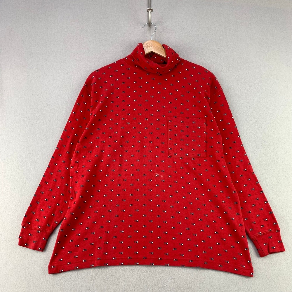 Vintage Eddie Bauer Turtleneck Women Medium Red Floral Berry Pattern 90s Hoilday